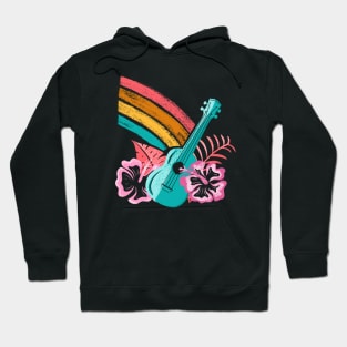 Tropical Ukulele Rainbow Hibiscus Flowers Hawaiian Island Paradise Hoodie